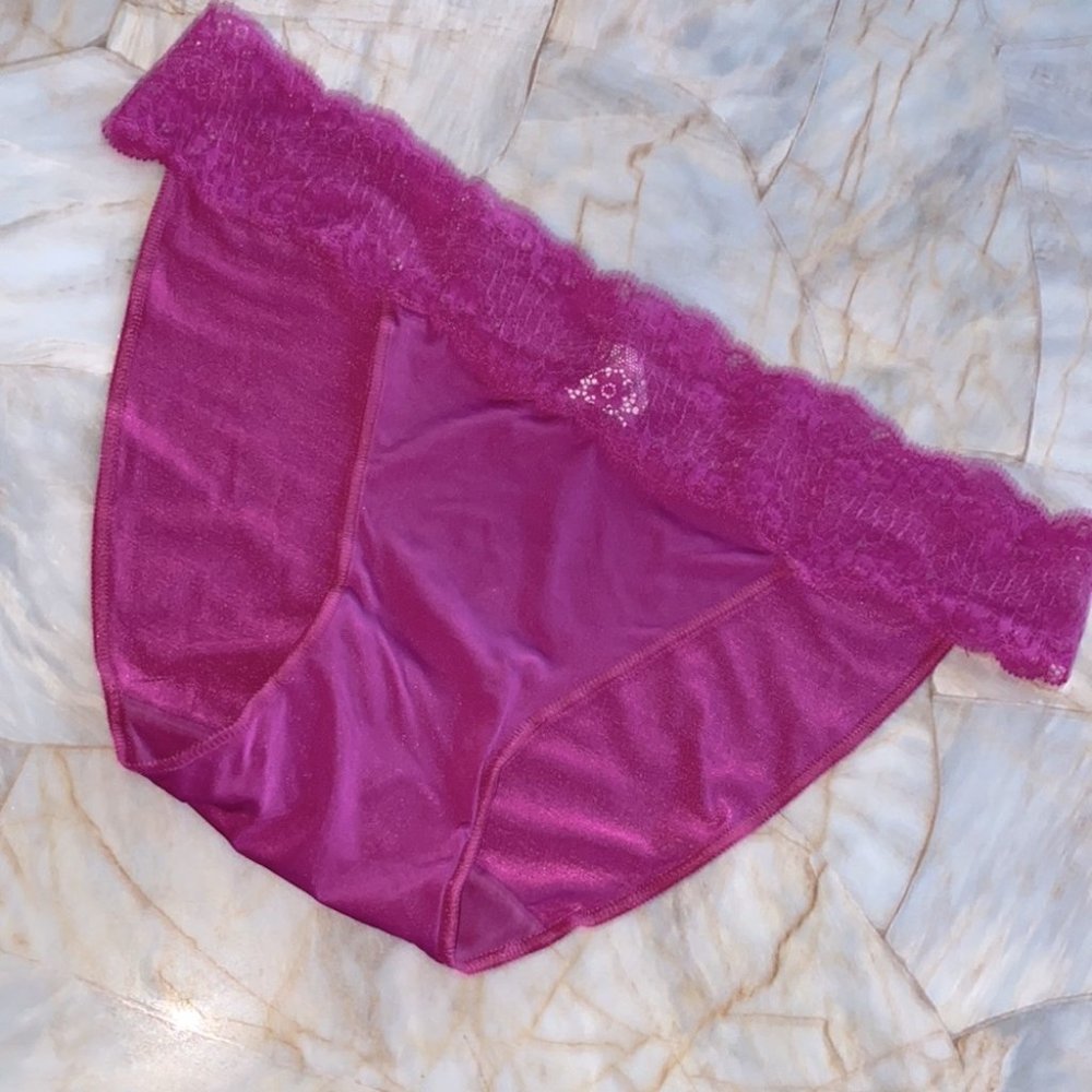 Le Mystere Pink Bikini Silky Panty‎ Lace Trim Magenta Small